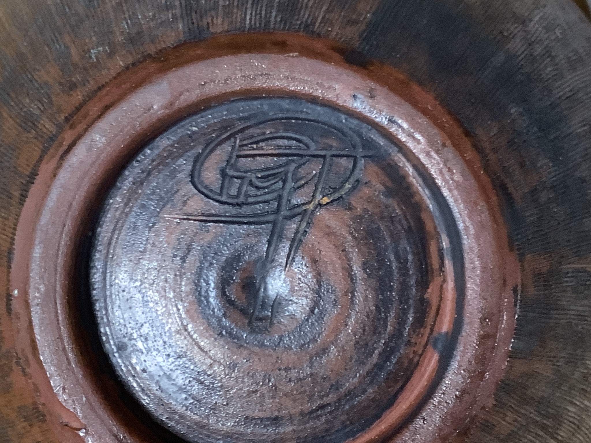 A Studio pottery flared conical vase, incised mark